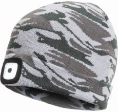 DEEL zimní čepice s LED lampou šedá camouflage