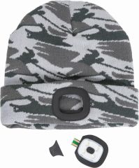 DEEL zimní čepice s LED lampou šedá camouflage