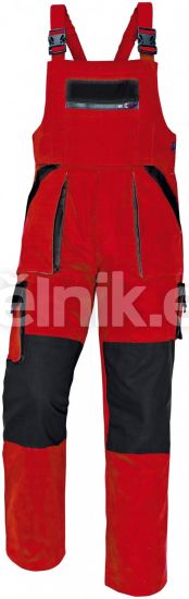 MAX pracovní kalhoty s laclem červeno/černá