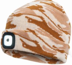 DEEL zimní čepice s LED lampou béžová camouflage