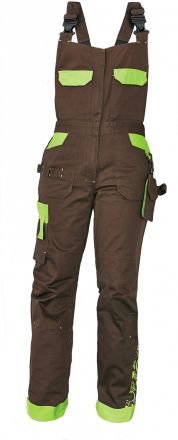YOWIE hnědo-zelené pracovní kalhoty s laclem